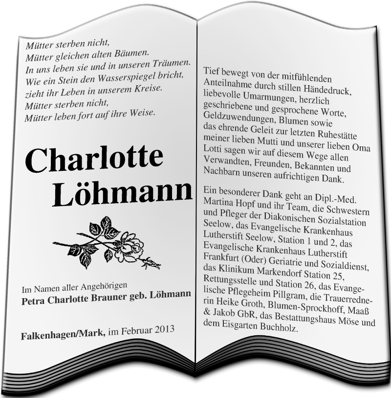  Traueranzeige für Charlotte Löhmann vom 02.03.2013 aus Märkische Oderzeitung