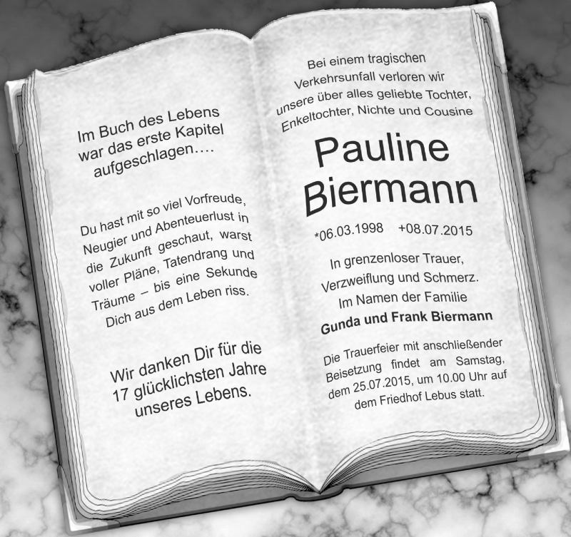  Traueranzeige für Pauline Biermann vom 18.07.2015 aus Märkische Oderzeitung
