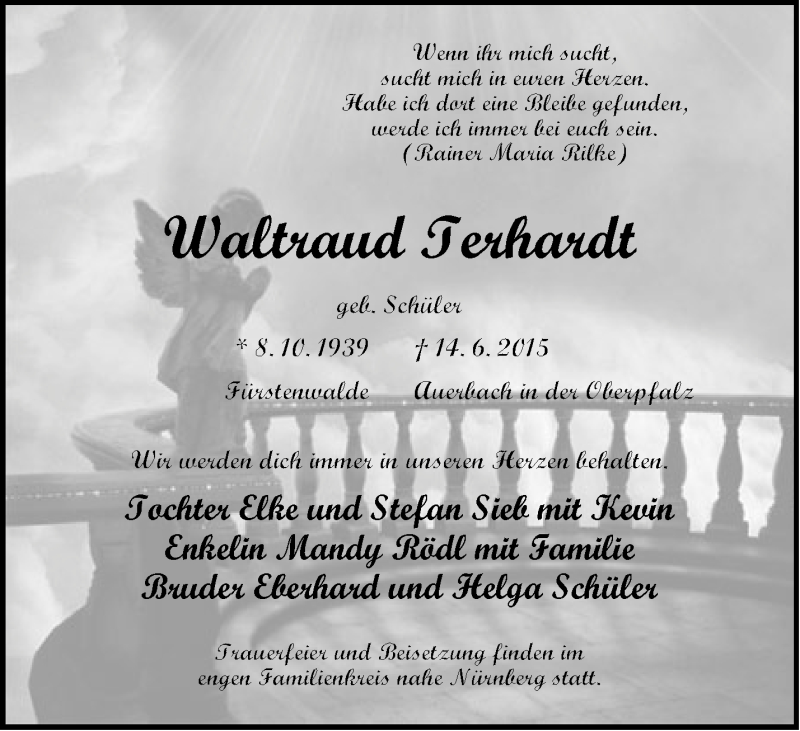  Traueranzeige für Waltraud Terhardt vom 17.06.2015 aus Märkische Oderzeitung