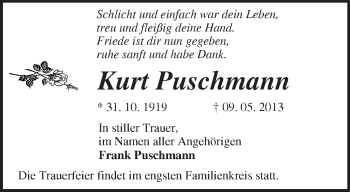 Traueranzeige von Kurt Puschmann von Märkische Oderzeitung