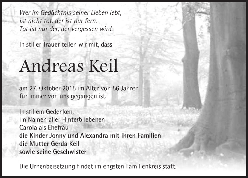  Traueranzeige für Andreas Keil vom 28.11.2015 aus Märkische Oderzeitung
