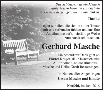Traueranzeige von Gerhard Masche von Märkische Oderzeitung
