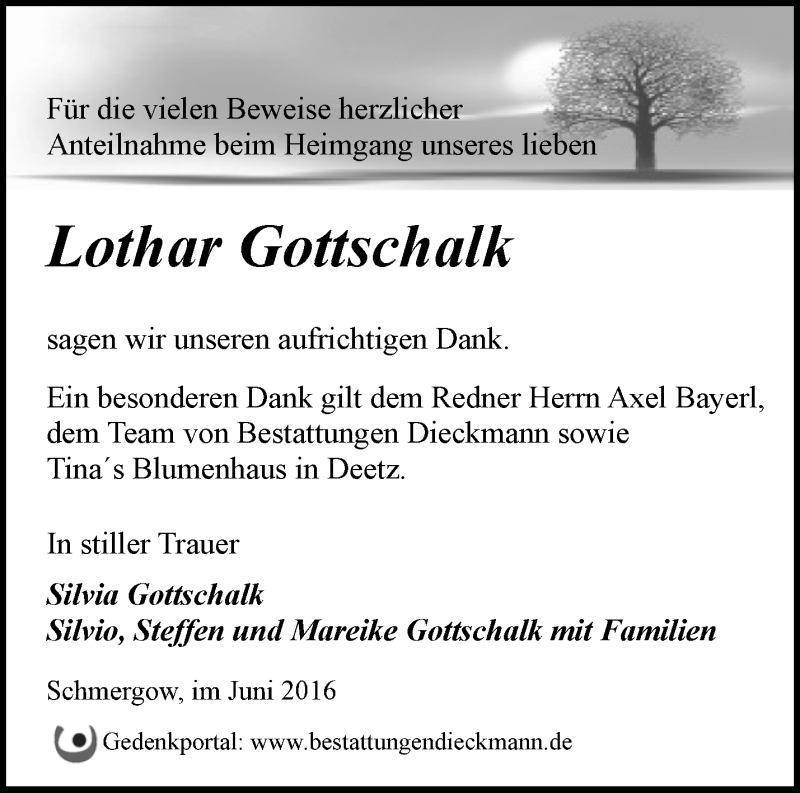 Traueranzeigen Von Lothar Gottschalk M Rkische Onlinezeitung Trauerportal