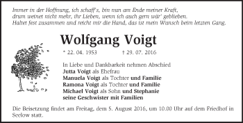 Traueranzeigen Von Wolfgang Voigt M Rkische Onlinezeitung Trauerportal