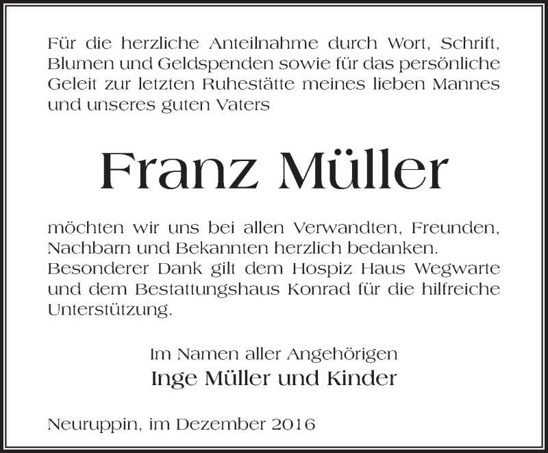 Traueranzeigen Von Franz M Ller M Rkische Onlinezeitung Trauerportal