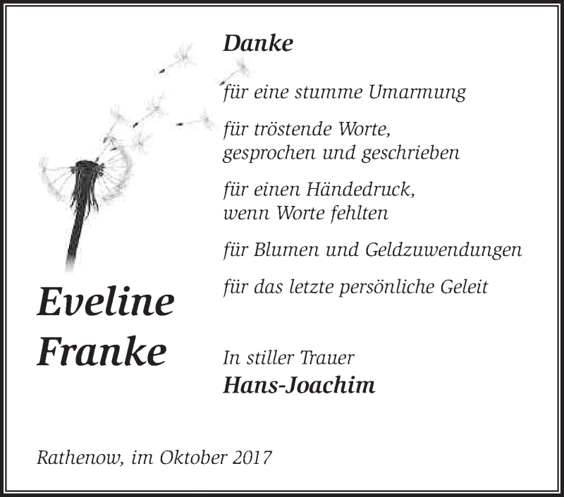 Traueranzeigen von Eveline Franke Märkische Onlinezeitung Trauerportal