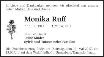 Traueranzeige von Monika Ruff von Märkische Oderzeitung