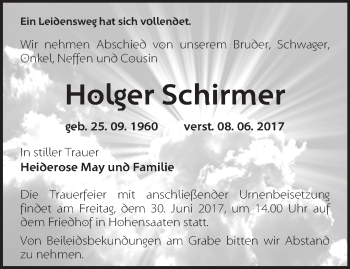 Traueranzeigen Von Holger Schirmer M Rkische Onlinezeitung Trauerportal