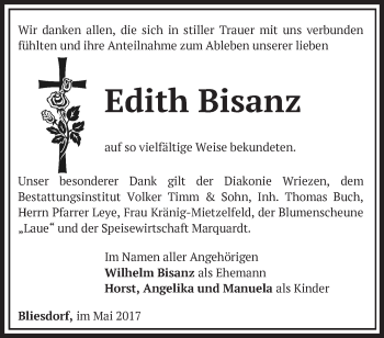 Traueranzeige von Edith Bisanz von Märkische Oderzeitung