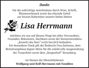 Traueranzeigen von Lisa Herrmann Märkische Onlinezeitung Trauerportal