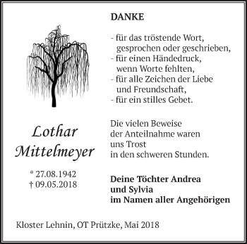 Traueranzeige von Lothar Mittelmeyer von Märkische Oderzeitung