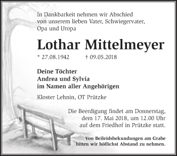 Traueranzeige von Lothar Mittelmeyer von Märkische Oderzeitung