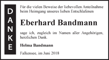 Traueranzeige von Eberhard Bandmann von Märkische Oderzeitung