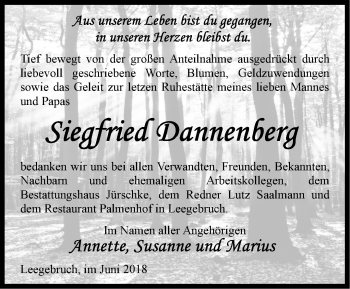 Traueranzeige von Siegfried Dannenberg von Märkische Oderzeitung