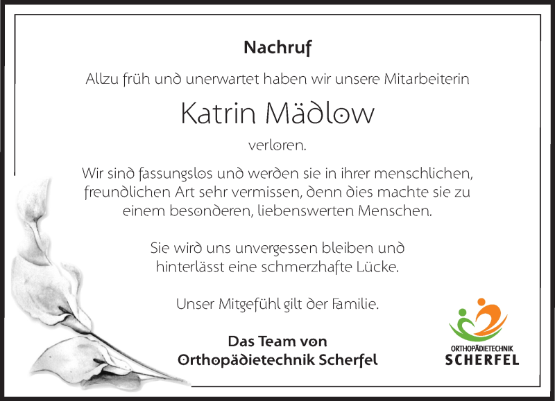 Traueranzeigen von Katrin Mädlow Märkische Onlinezeitung Trauerportal