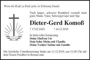 Traueranzeigen von Dieter Gerd Komoß Märkische Onlinezeitung Trauerportal