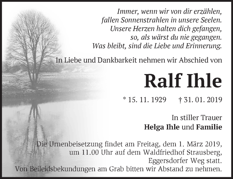 Traueranzeigen Von Ralf Ihle M Rkische Onlinezeitung Trauerportal