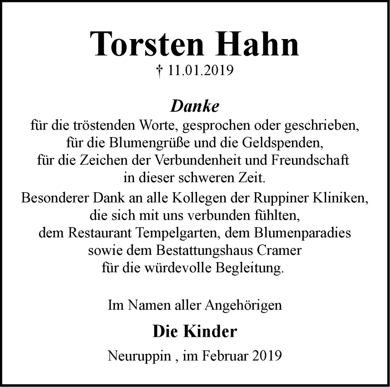 Traueranzeigen Von Torsten Hahn M Rkische Onlinezeitung Trauerportal