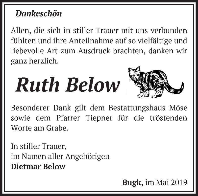 Traueranzeigen Von Ruth Below M Rkische Onlinezeitung Trauerportal