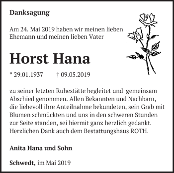 Traueranzeige von Horst Hana von Märkische Oderzeitung