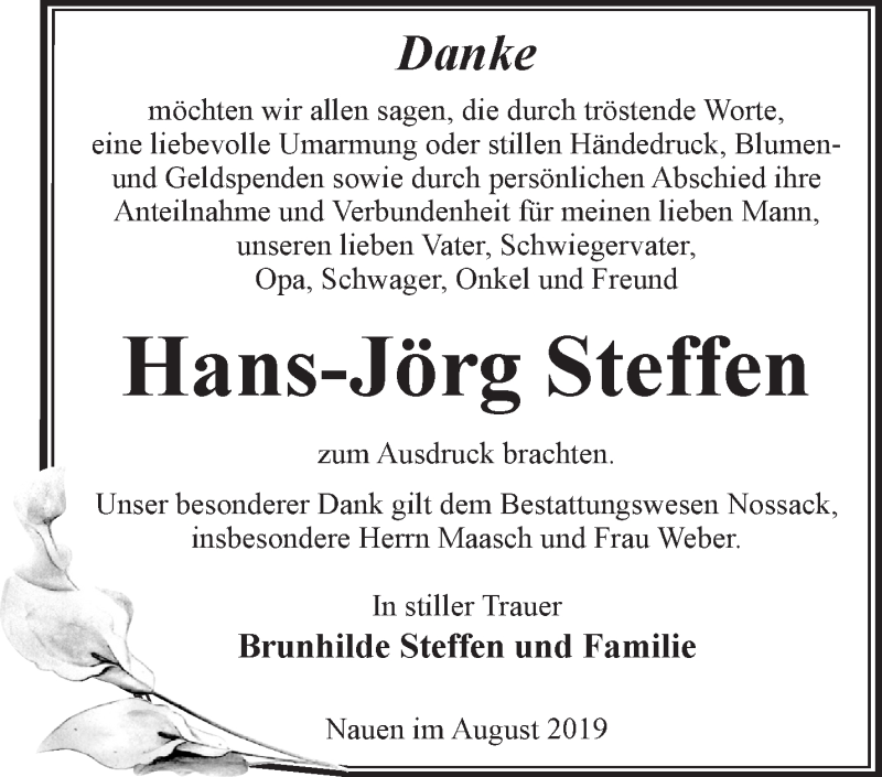 Traueranzeigen von Hans Jörg Steffen Märkische Onlinezeitung Trauerportal