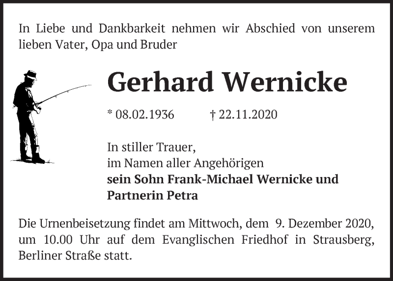 Traueranzeigen Von Gerhard Wernicke M Rkische Onlinezeitung Trauerportal