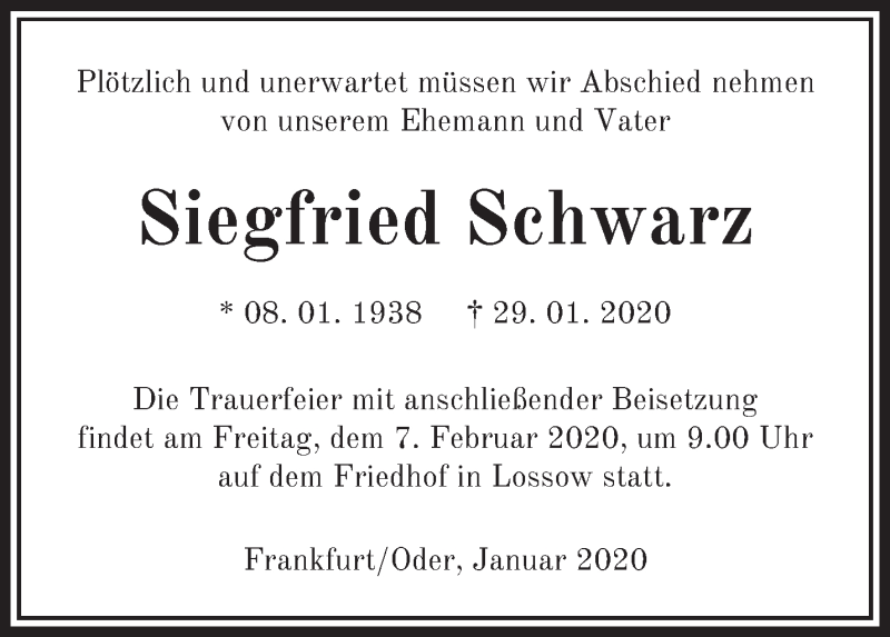 Traueranzeigen Von Siegfried Schwarz M Rkische Onlinezeitung Trauerportal