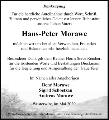 Traueranzeige von Hans-Peter Morawe von Märkische Oderzeitung