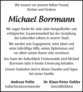 Traueranzeigen Von Michael Borrmann M Rkische Onlinezeitung Trauerportal