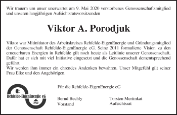 Traueranzeige von Viktor A. Porodjuk von Märkische Oderzeitung