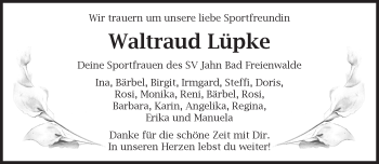 Traueranzeige von Waltraud Lüpke von Märkische Oderzeitung