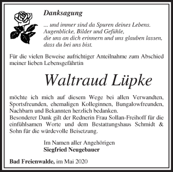Traueranzeige von Waltraud Lüpke von Märkische Oderzeitung