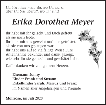 Traueranzeigen von Erika Dorothea Meyer Märkische Onlinezeitung