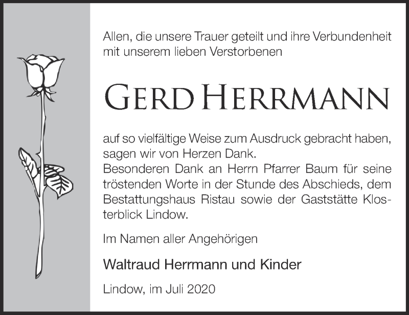 Traueranzeigen Von Gerd Herrmann M Rkische Onlinezeitung Trauerportal