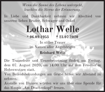 Traueranzeigen Von Lothar Welle M Rkische Onlinezeitung Trauerportal