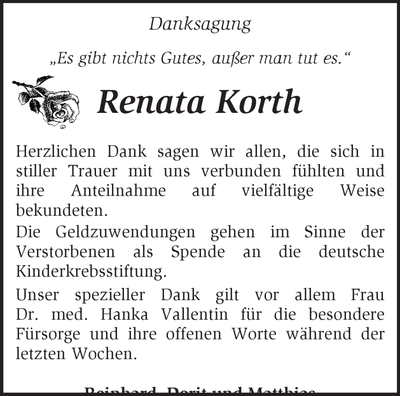 Traueranzeigen von Renata Korth Märkische Onlinezeitung Trauerportal