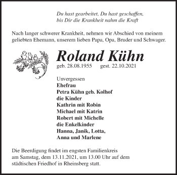 Traueranzeigen Von Roland K Hn M Rkische Onlinezeitung Trauerportal