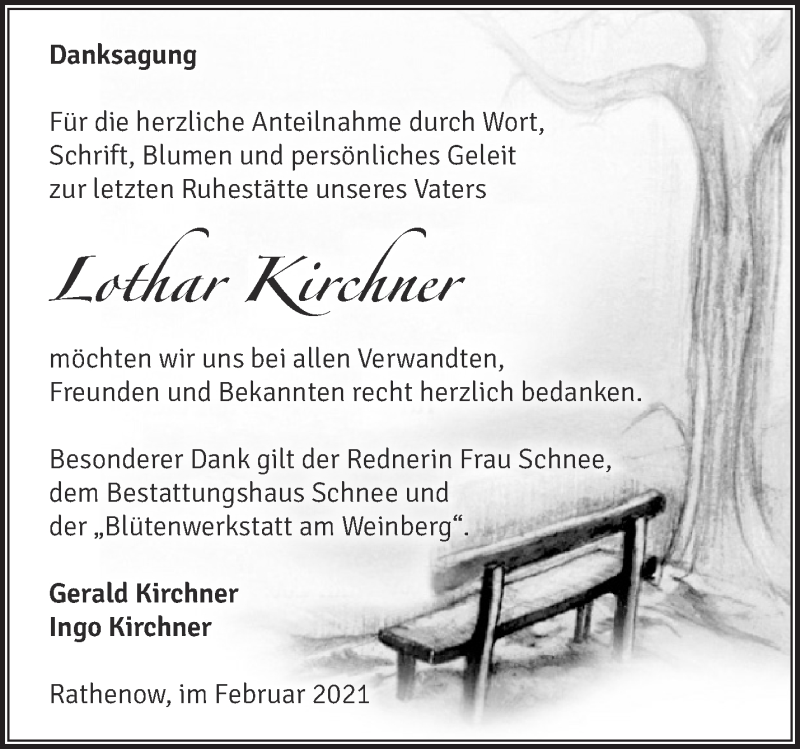 Traueranzeigen von Lothar Kirchner Märkische Onlinezeitung Trauerportal