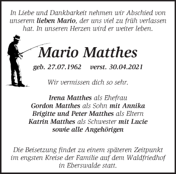 Traueranzeigen Von Mario Matthes M Rkische Onlinezeitung Trauerportal