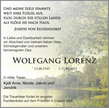 Traueranzeige von Wolfgang Lorenz von Märkische Oderzeitung