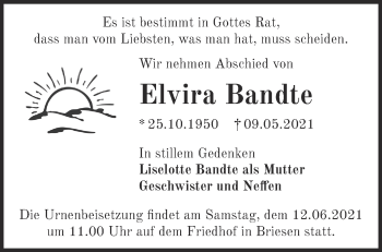 Traueranzeige von Elvira Bandte von Märkische Oderzeitung