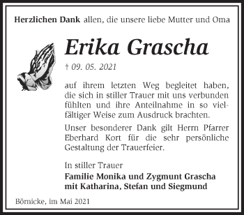 Traueranzeige von Erika Grascha von Märkische Oderzeitung