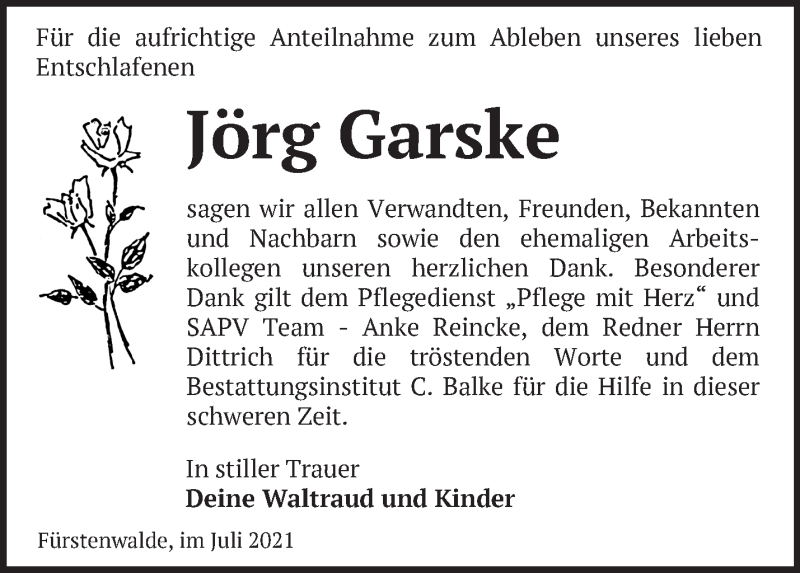 Traueranzeigen Von J Rg Garske M Rkische Onlinezeitung Trauerportal