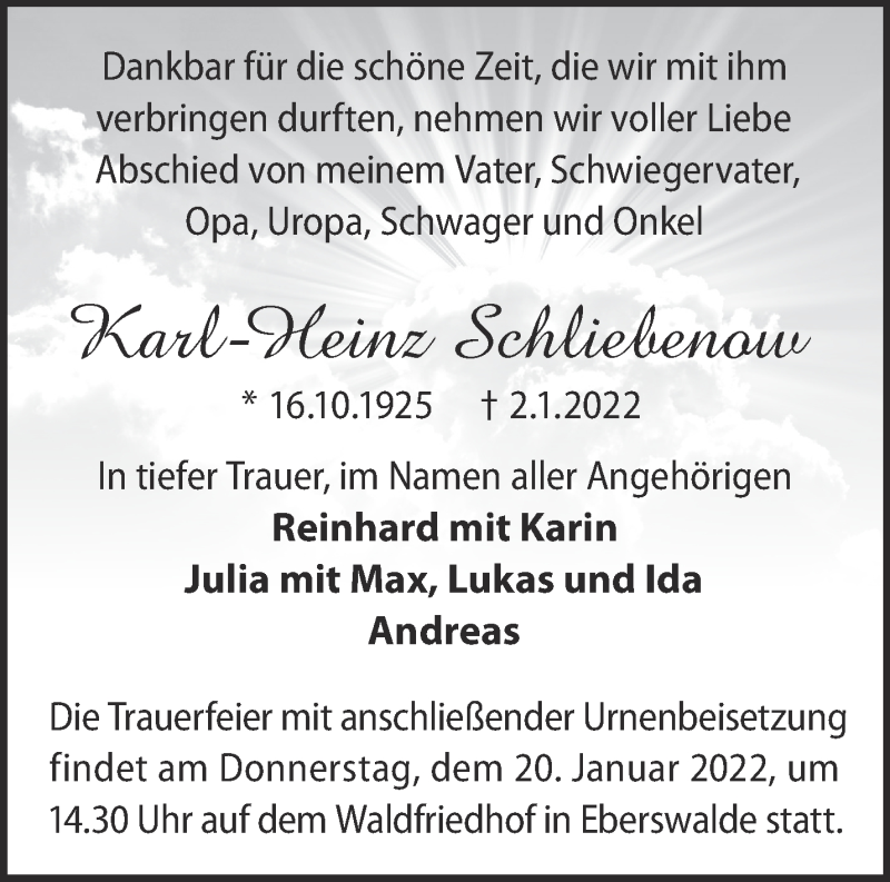 Traueranzeigen Von Karl Heinz Schliebenow M Rkische Onlinezeitung