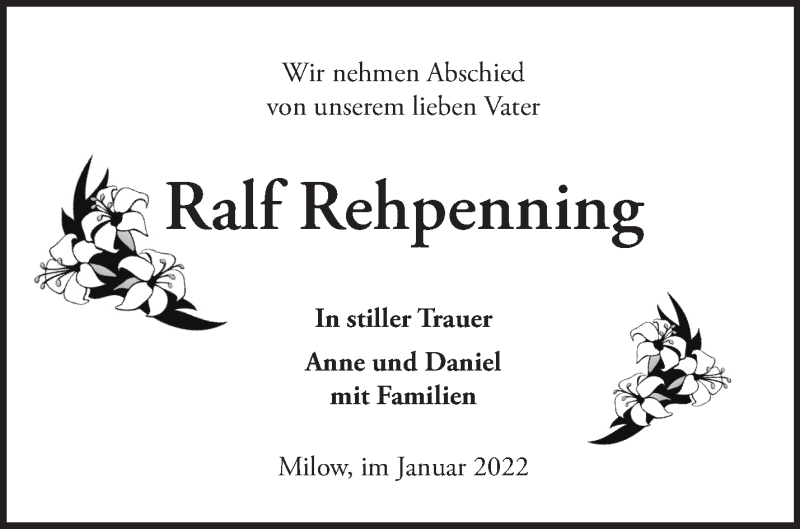 Traueranzeigen Von Ralf Rehpenning M Rkische Onlinezeitung Trauerportal