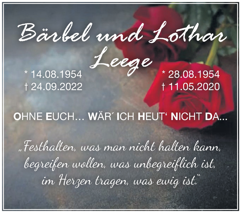 Traueranzeigen Von B Rbel Und Lothar Leege M Rkische Onlinezeitung