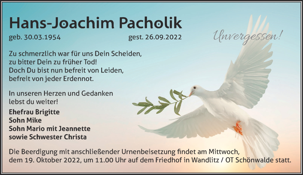 Traueranzeigen Von Hans Joachim Pacholik M Rkische Onlinezeitung