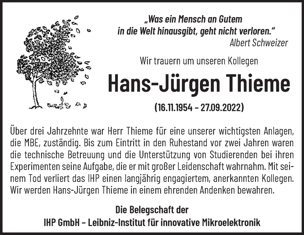 Traueranzeigen Von Hans J Rgen Thieme M Rkische Onlinezeitung