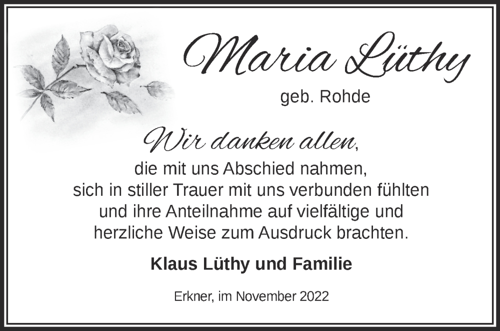 Traueranzeigen Von Maria L Thy M Rkische Onlinezeitung Trauerportal