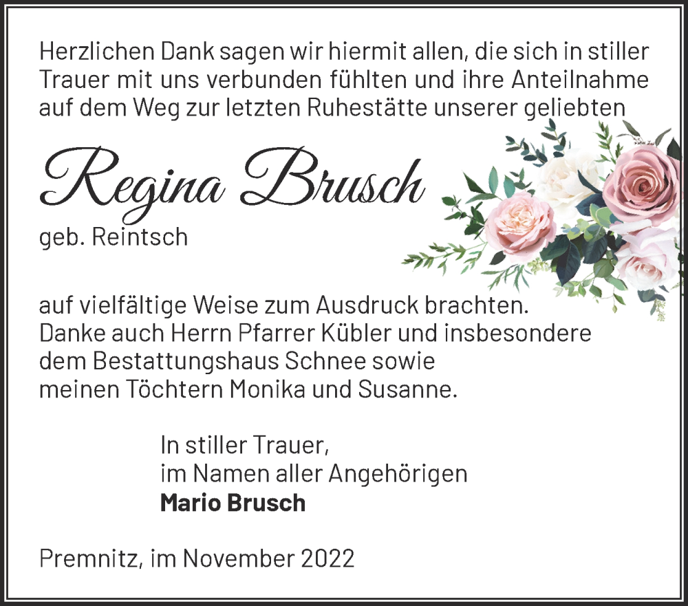 Traueranzeigen von Regina Brusch Märkische Onlinezeitung Trauerportal